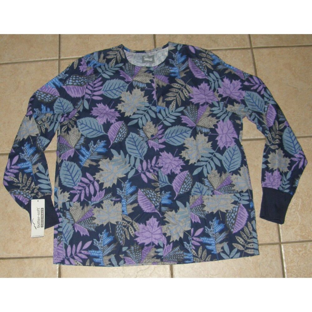 NEW NWT Leaf Print Sz Large Nurse Medical Hospital Uniform Scrub Jacket Pockets